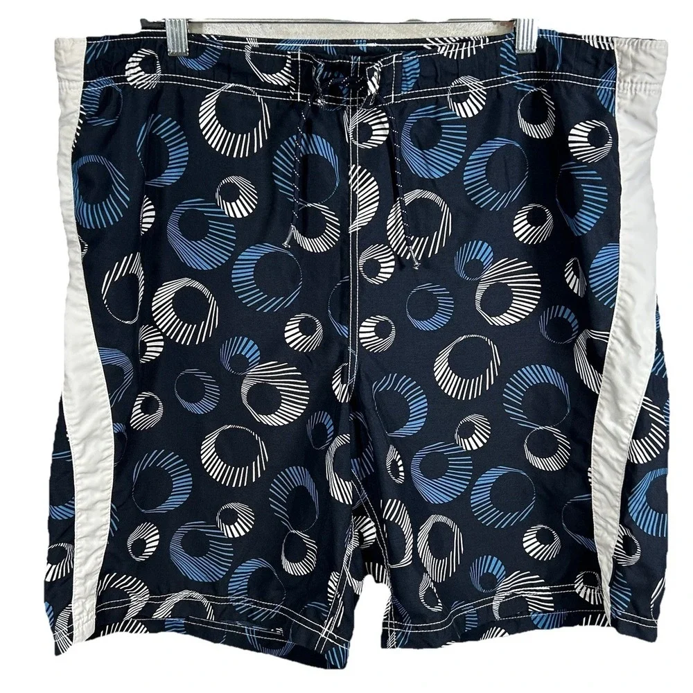 Nautica Swim Trunks Men's Large Blue‎ And White Lined Drawstring Pool Beach